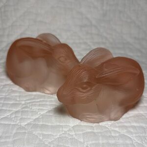 Pink Frosted Crystal Bunny Candle Holders Easter Lot Of 2